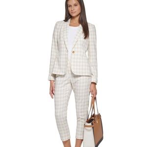 Tommy Hilfiger Cream Plaid Summer Blazer Trouser Set Size 6